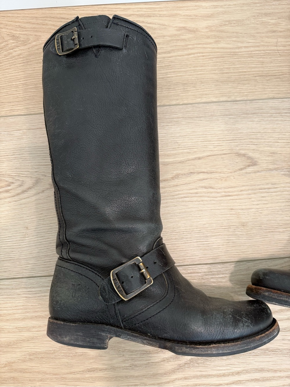 Frye Black Leather Combat/Moto Tall Boots - Picture 2 of 7